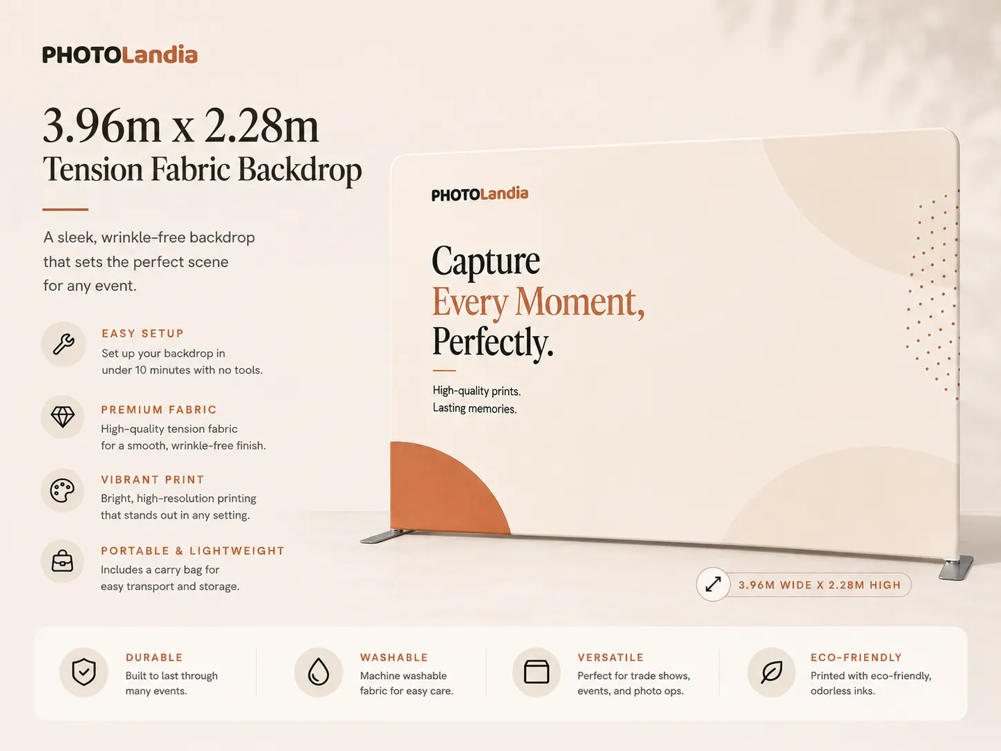 Straight Tension Fabric Backdrop — 3.96m x 2.28m (back-to-back)