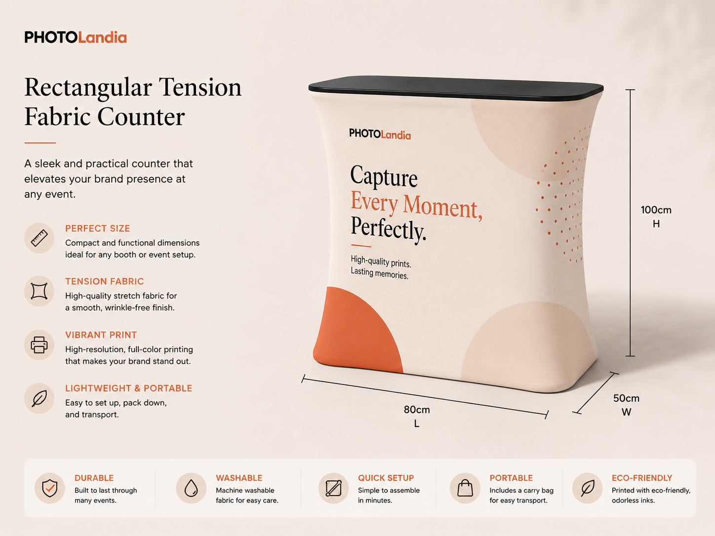 Tension Fabric Counter — 80cm x 50cm x 100cm (Set) (single-sided)